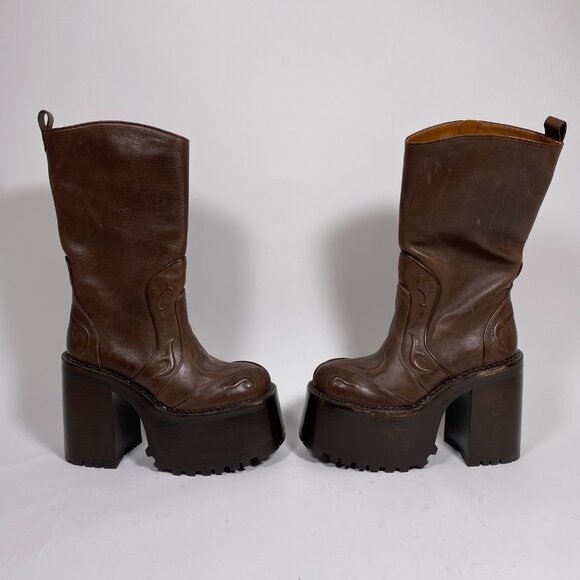 HEAVEN by MARC JACOBS Brown Leather 'Margaret' Platform Boots   *AS IS* - Picture 4 of 15
